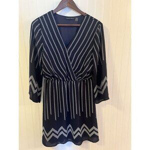 Black Tape Women’s Blouson Dress Navy Geometric Print Size M Party Wedding